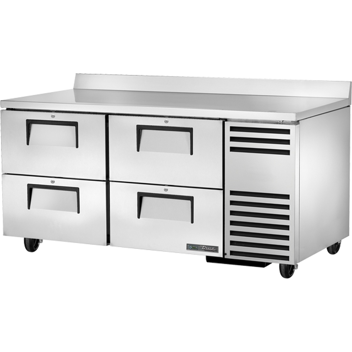 True TWT-67D-4-HC 67-inch 4-drawer worktop refrigerator with stainless steel exterior and side-mounted ventilation
