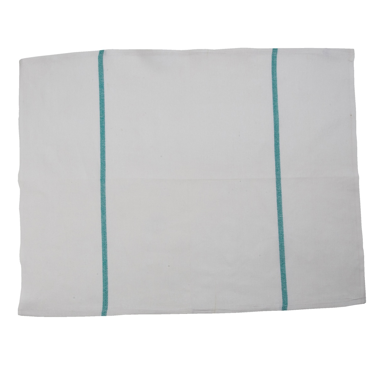 Libertyware TXTHS28 white herringbone kitchen towel with teal stripe accents, flat lay view