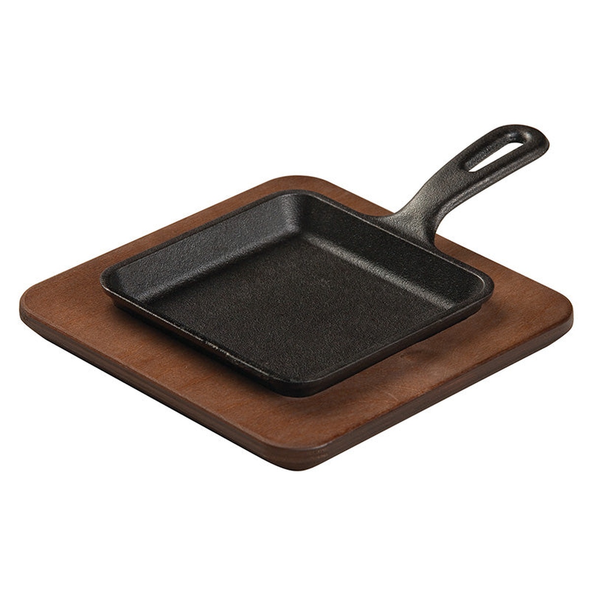 Lodge square wood underliner shown paired with a Lodge cast iron square skillet