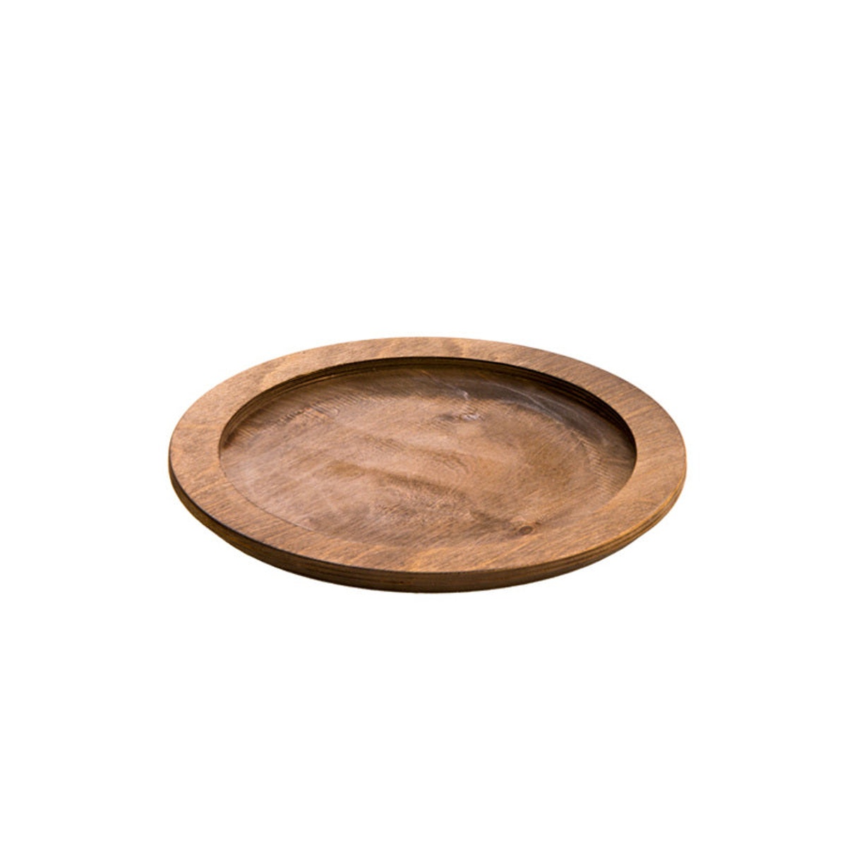 Lodge U7RP round wood underliner with walnut stain finish, top-angle view on white background