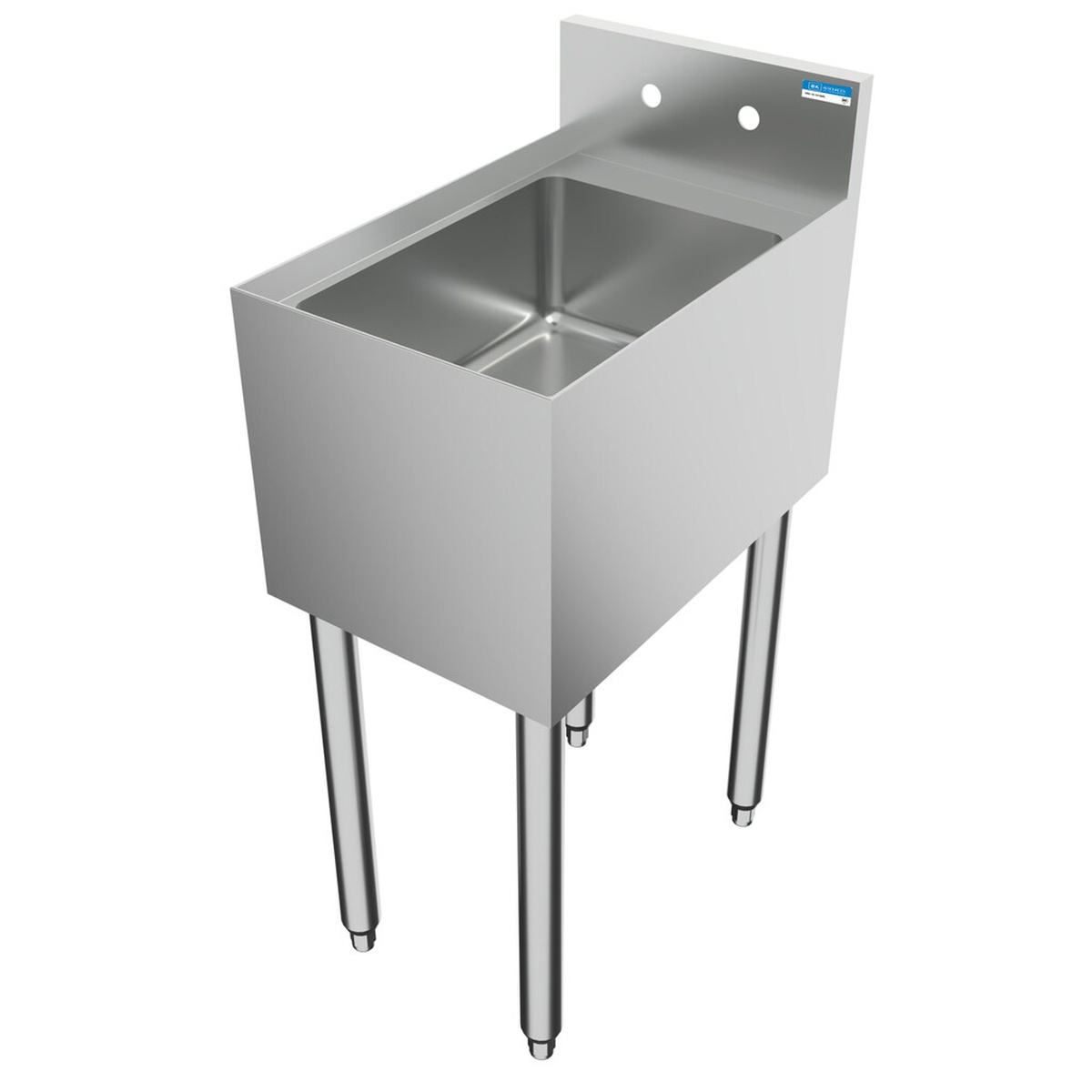 BK Resources UB4-18-1014HS underbar dump sink alternate angle showing backsplash and faucet holes