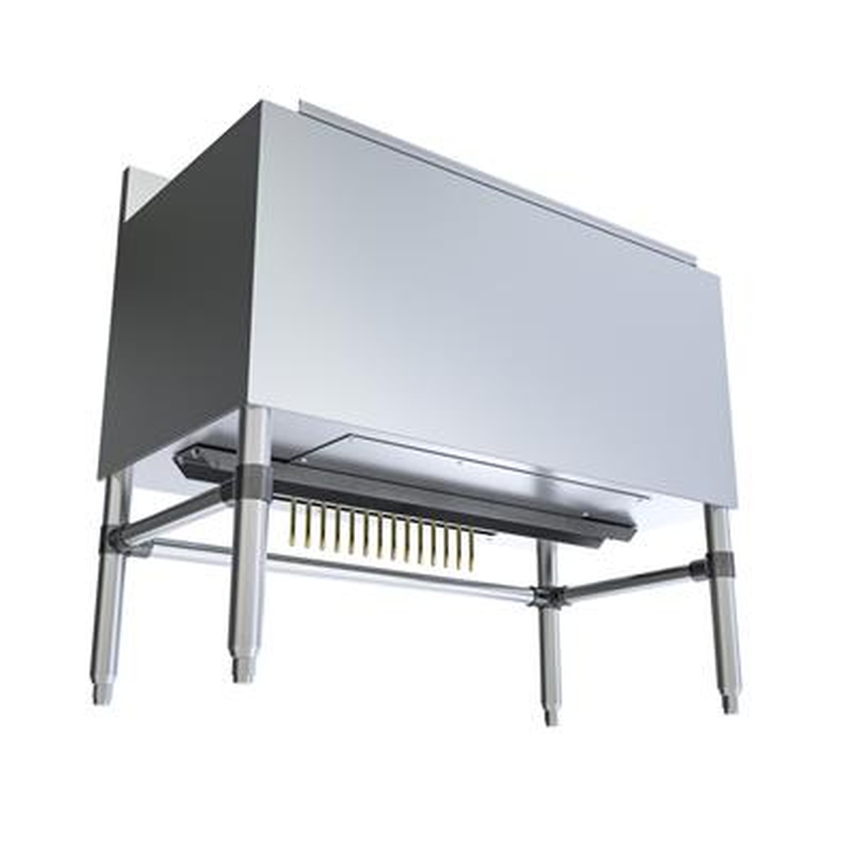 BK Resources underbar ice bin bottom view showing 7-circuit aluminum cold plate tubing assembly