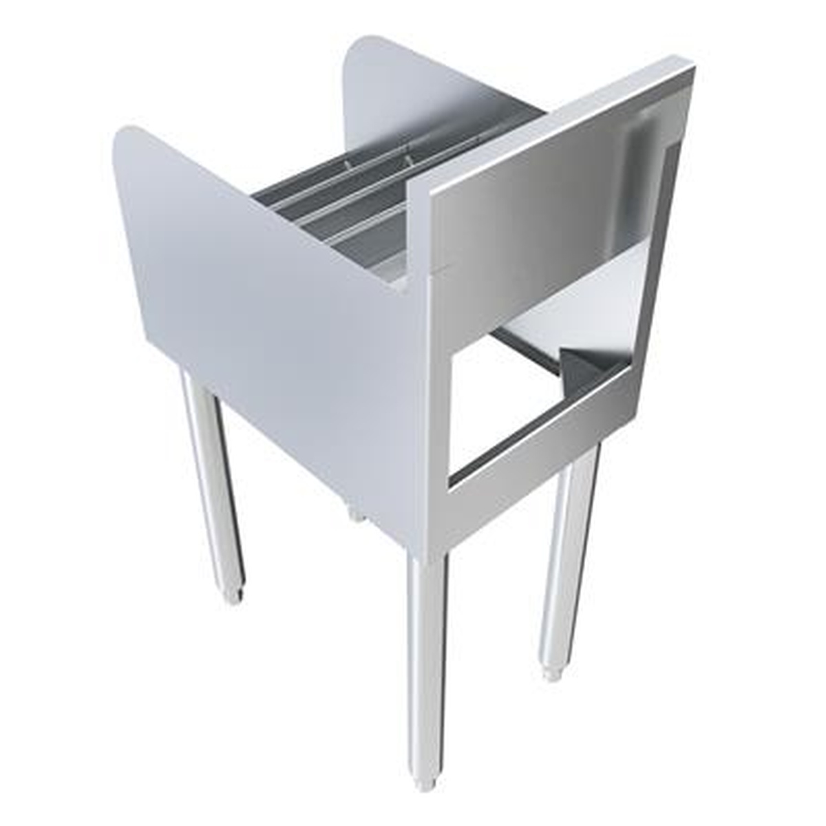 BK Resources UB4-18-LD18 underbar liquor display rack, top-down view showing step dividers and open frame base