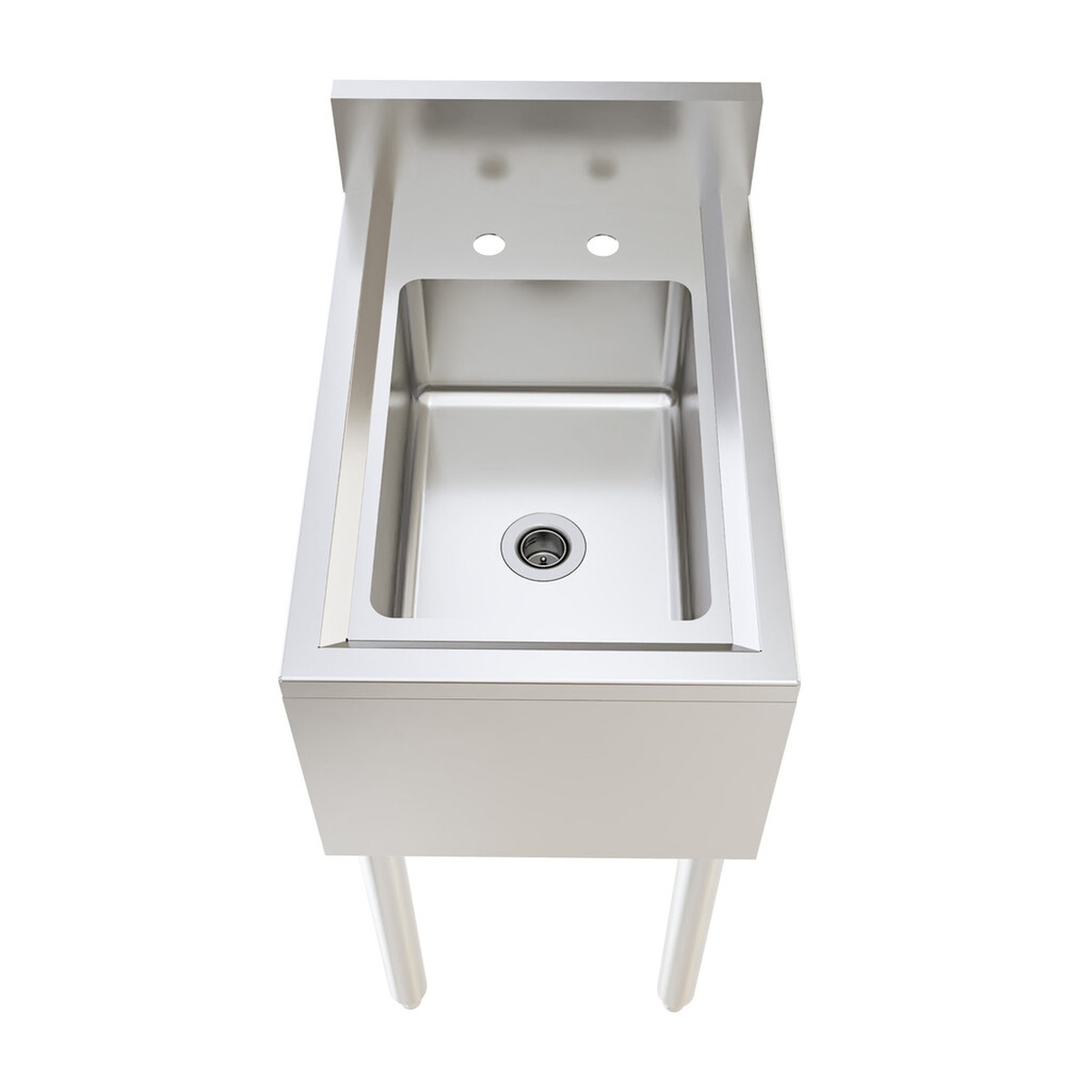 BK Resources UB4-21-1014HSS top-down view showing single bowl and 4-inch on-center faucet holes