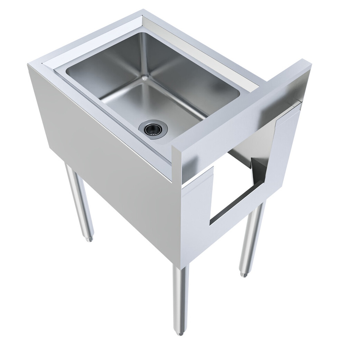 BK Resources UB4-21-1014HSS close-up angled view highlighting adjustable end bracing and bowl drain