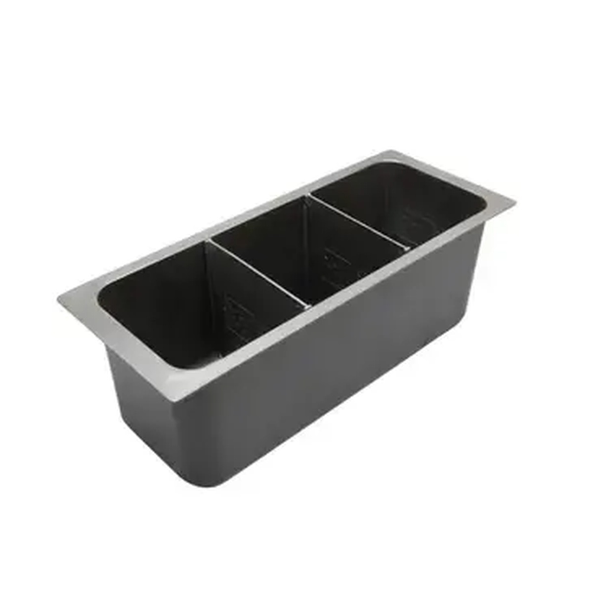 John Boos UBBWH-18-X three-compartment black bottle rack with stainless steel rim