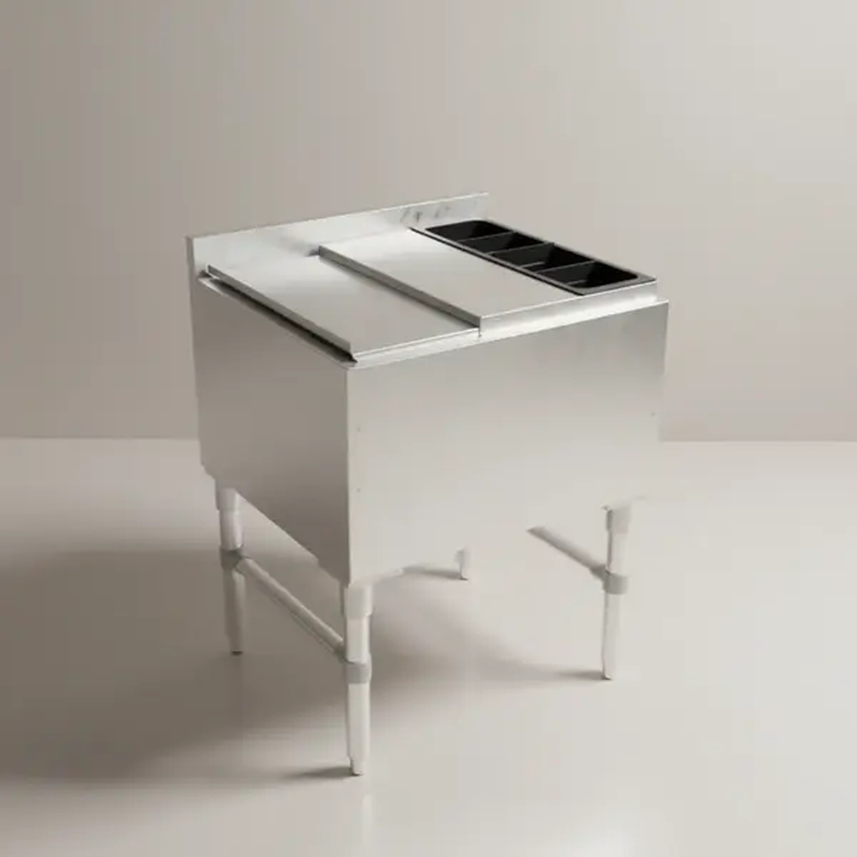 John Boos UBIBL-2124-BWH-X slim-line stainless steel underbar ice bin cocktail unit lid with bottle well holder