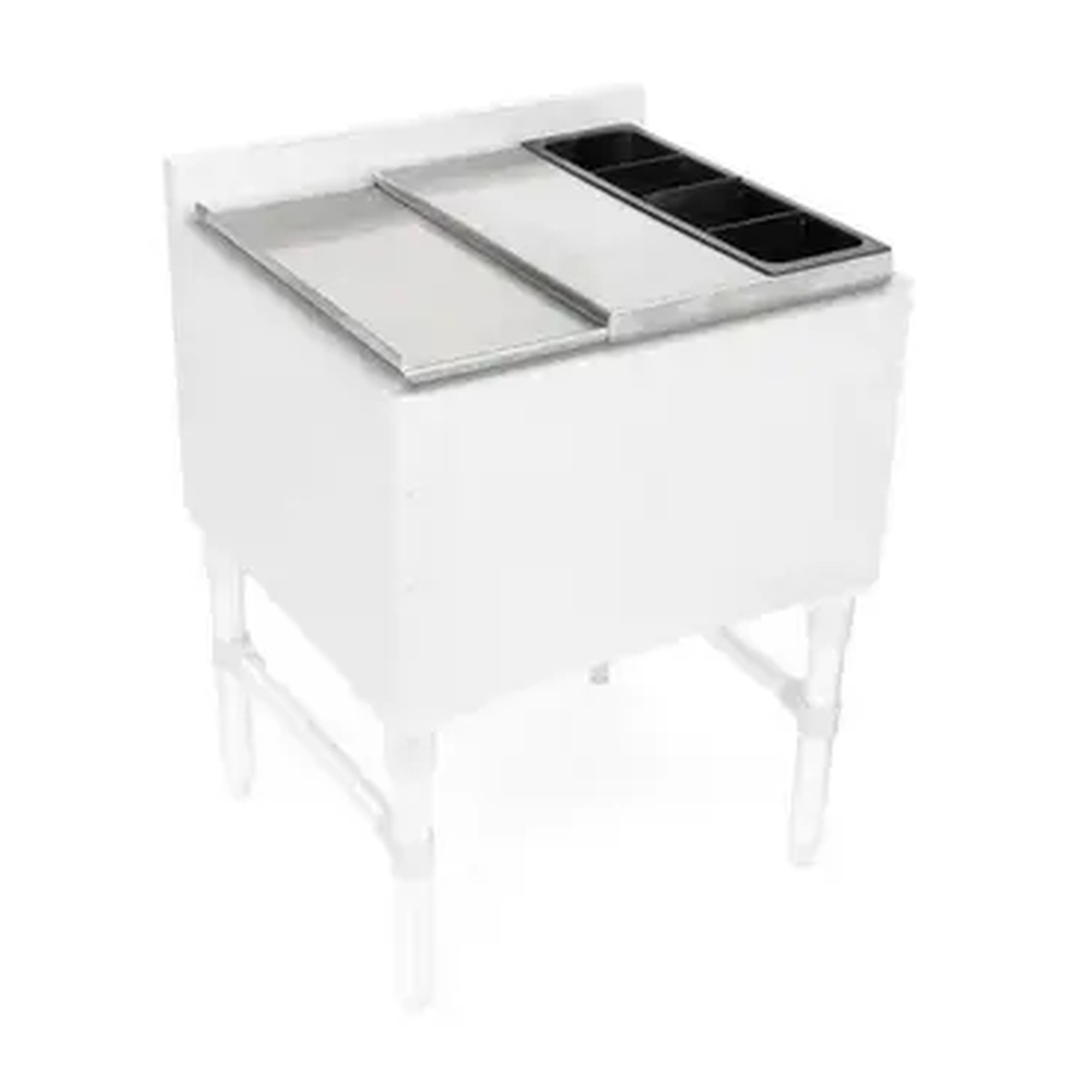 John Boos UBIBL-2130-BWH-X slim-line stainless steel underbar ice bin cocktail unit lid with bottle well holder