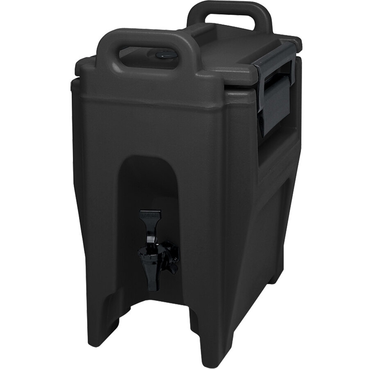 Cambro UC250110 Ultra Camtainer 2.75-gallon black insulated beverage dispenser with EZ-grip handles and recessed spigot