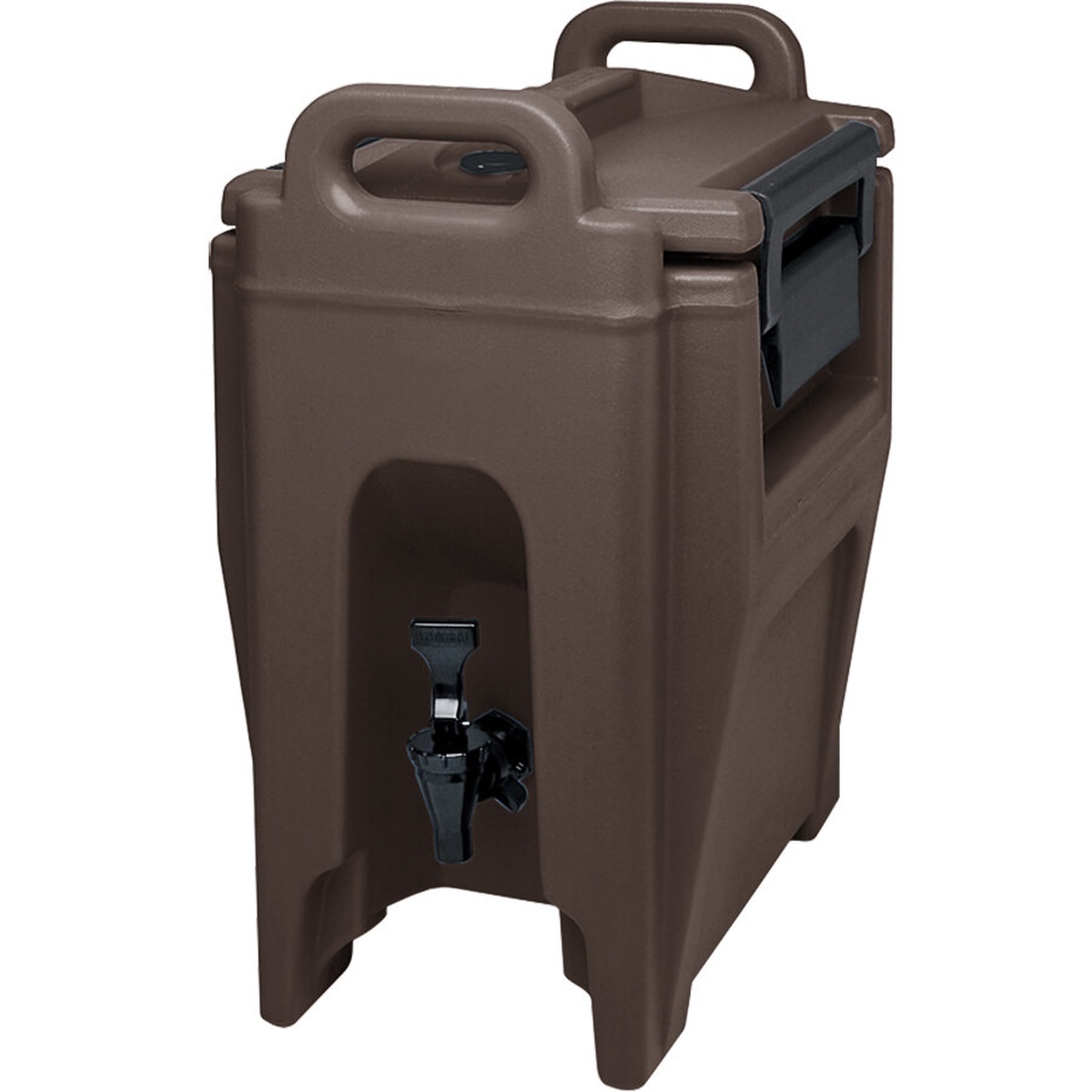Cambro UC250131 Ultra Camtainer 2.75 gallon dark brown insulated beverage dispenser with spigot and EZ-grip handles