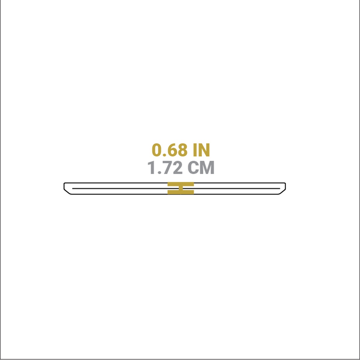 Profile dimension diagram showing 0.68 in (1.72 cm) height of the oval wood underliner