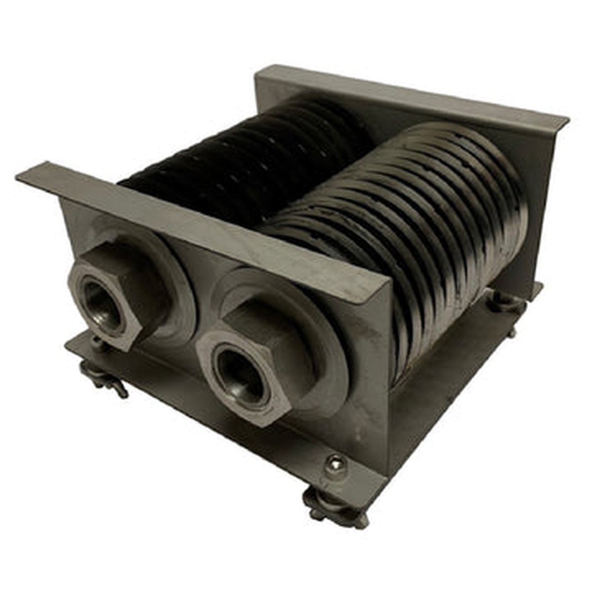 Close-up of cutting blade/roller assembly