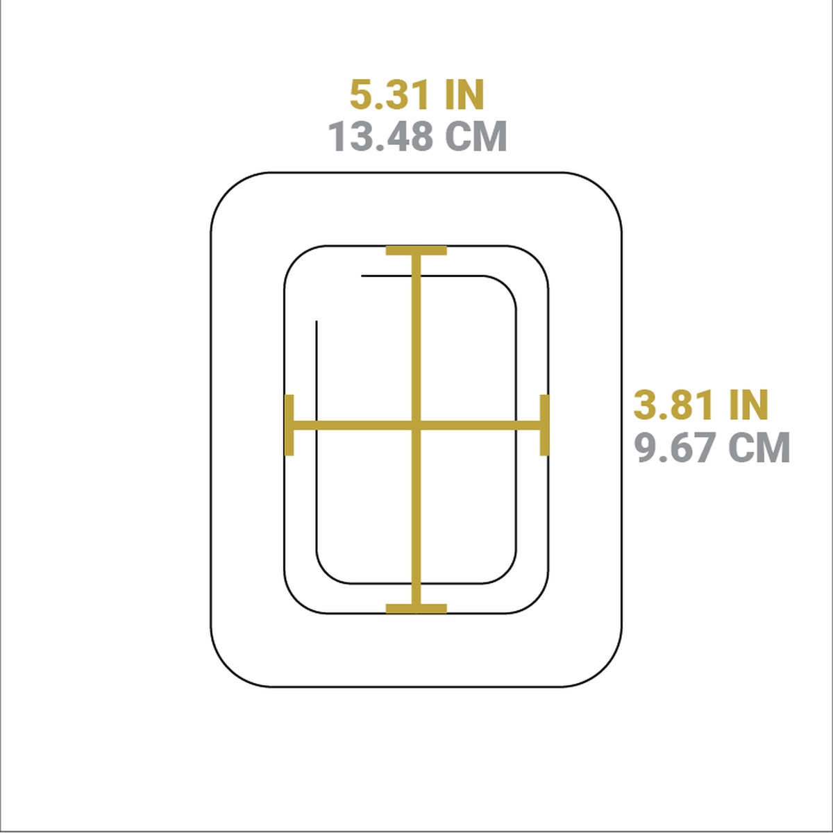 Diagram showing inner recess dimensions of Lodge UMSRC underliner: 5.31 inches by 3.81 inches