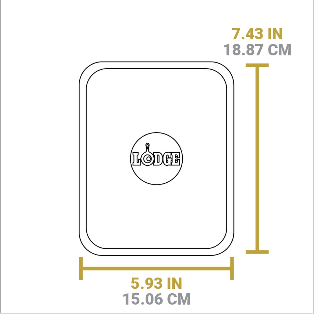 Diagram showing overall dimensions of Lodge UMSRC underliner: 7.43 inches by 5.93 inches