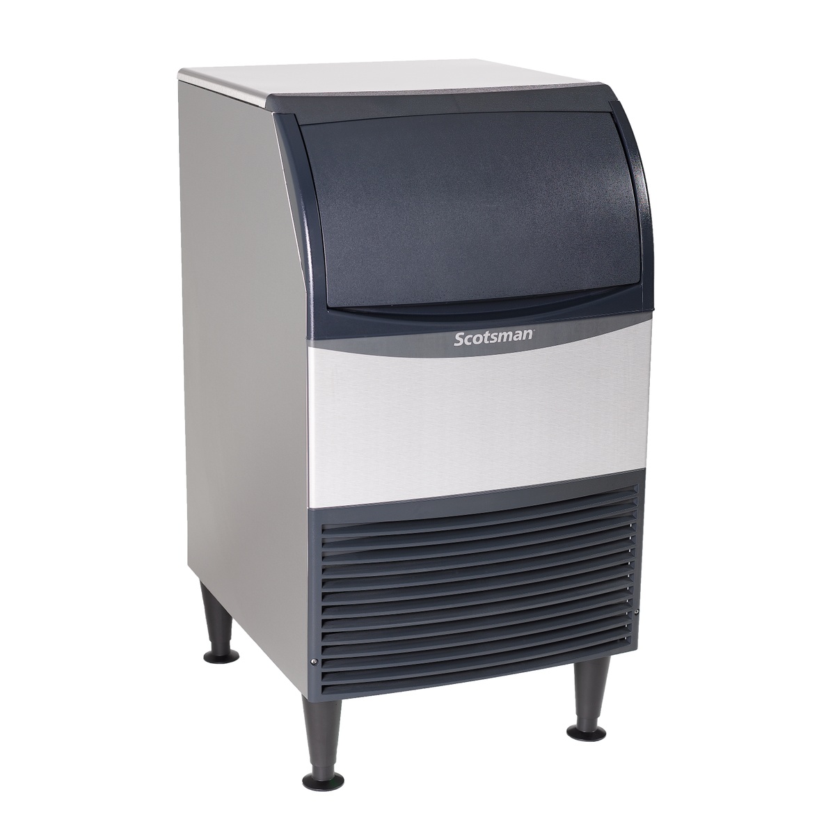 Scotsman UN1520A-1 undercounter nugget ice maker with slide-back bin door and stainless steel front panel