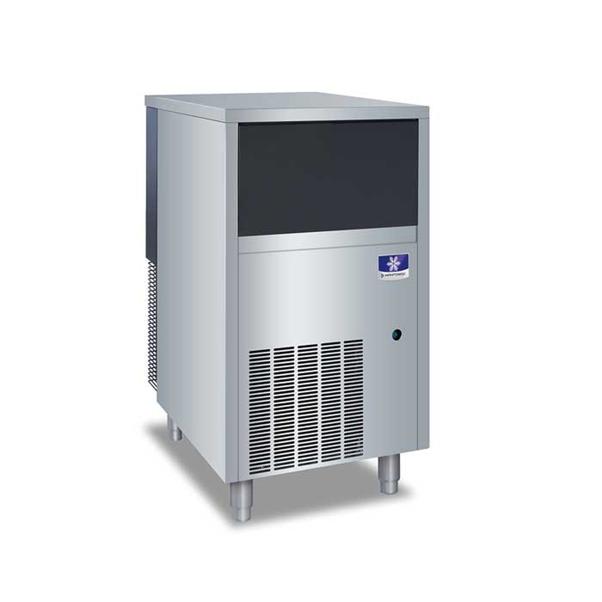 Manitowoc UNP0300A undercounter nugget ice machine with stainless steel exterior, front ventilation grille, and integrated bin