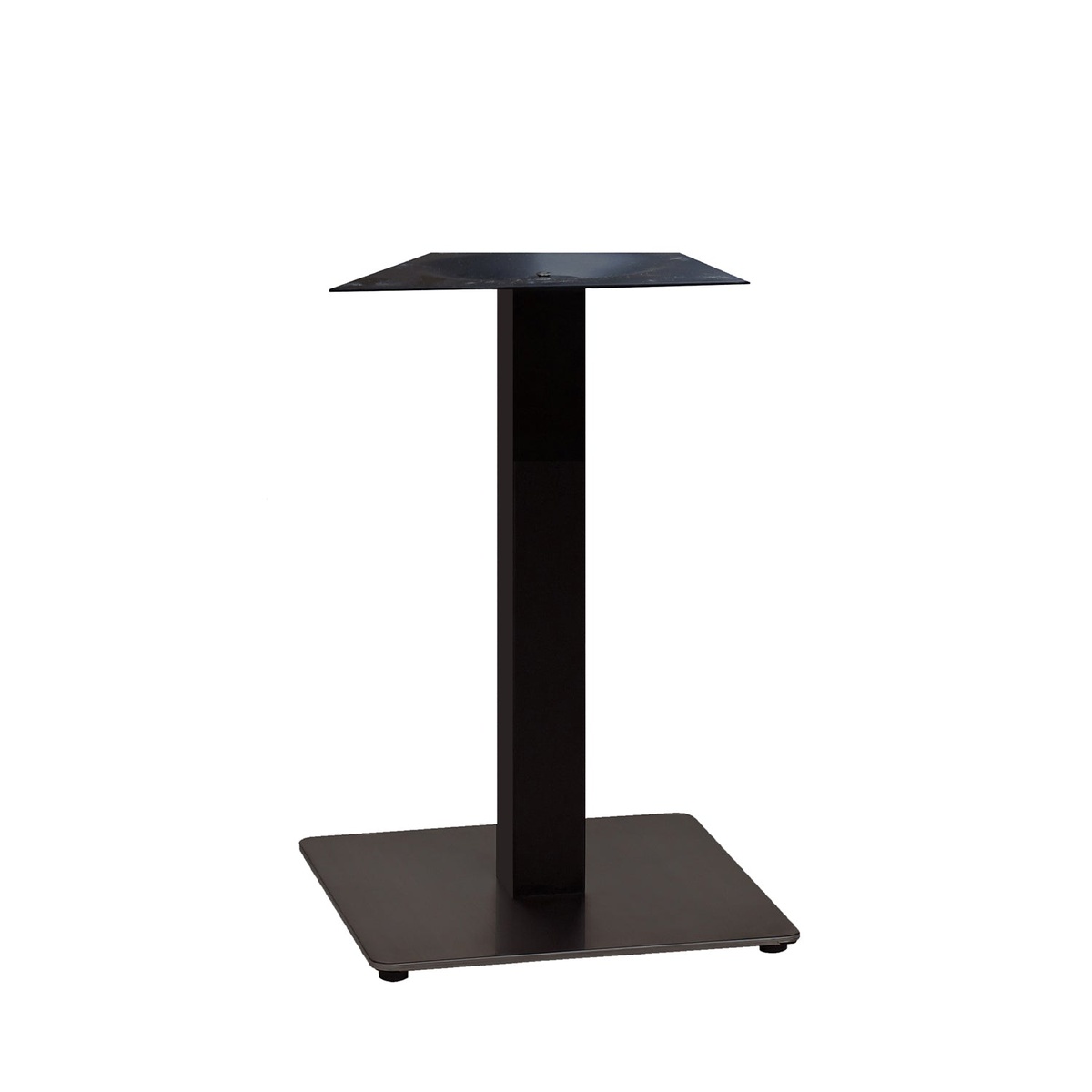 Grosfillex Gamma 18x18 square black dining height table base, full view showing square foot plate and central column