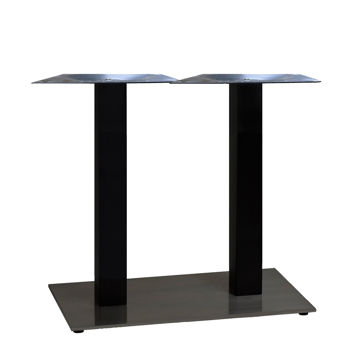 Grosfillex Gamma 16x28 black aluminum lateral table base with dual square columns and rectangular flat base, isolated on white