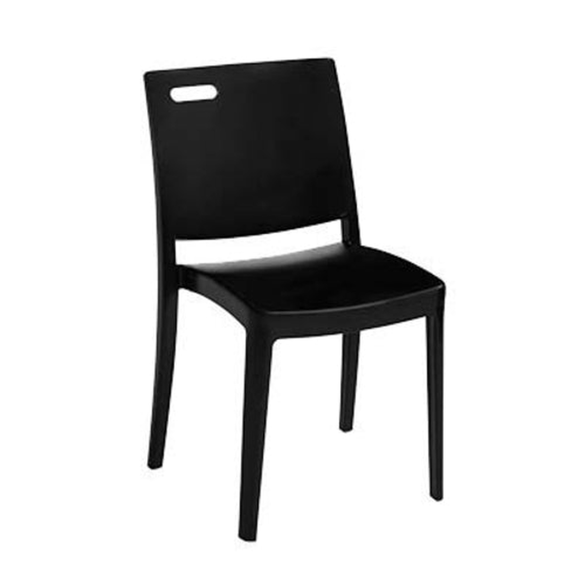 Grosfillex Metro Stacking Side Chair in black resin, single chair front angle view