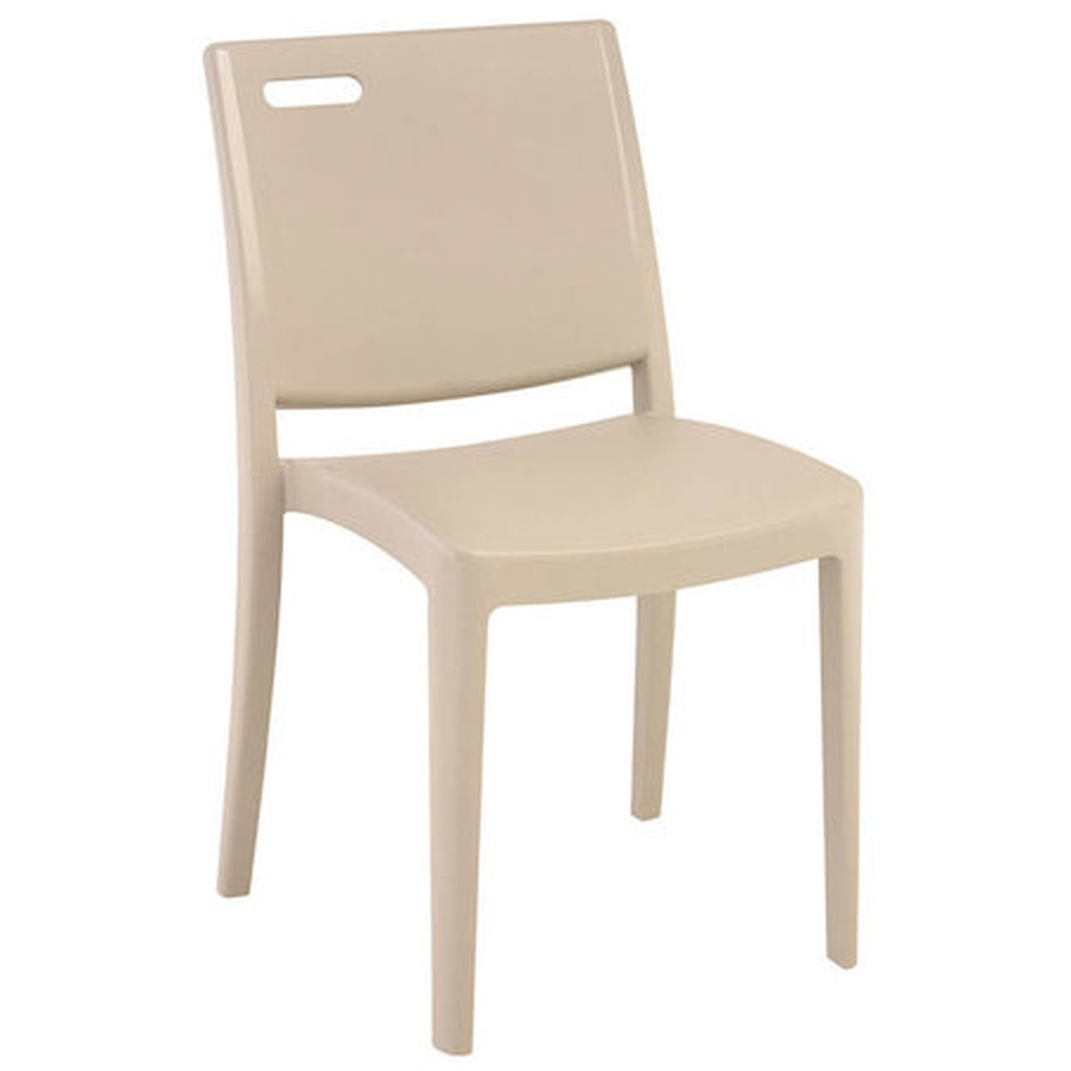 Grosfillex US563581 Metro Stacking Side Chair in linen beige resin, shown from a three-quarter angle