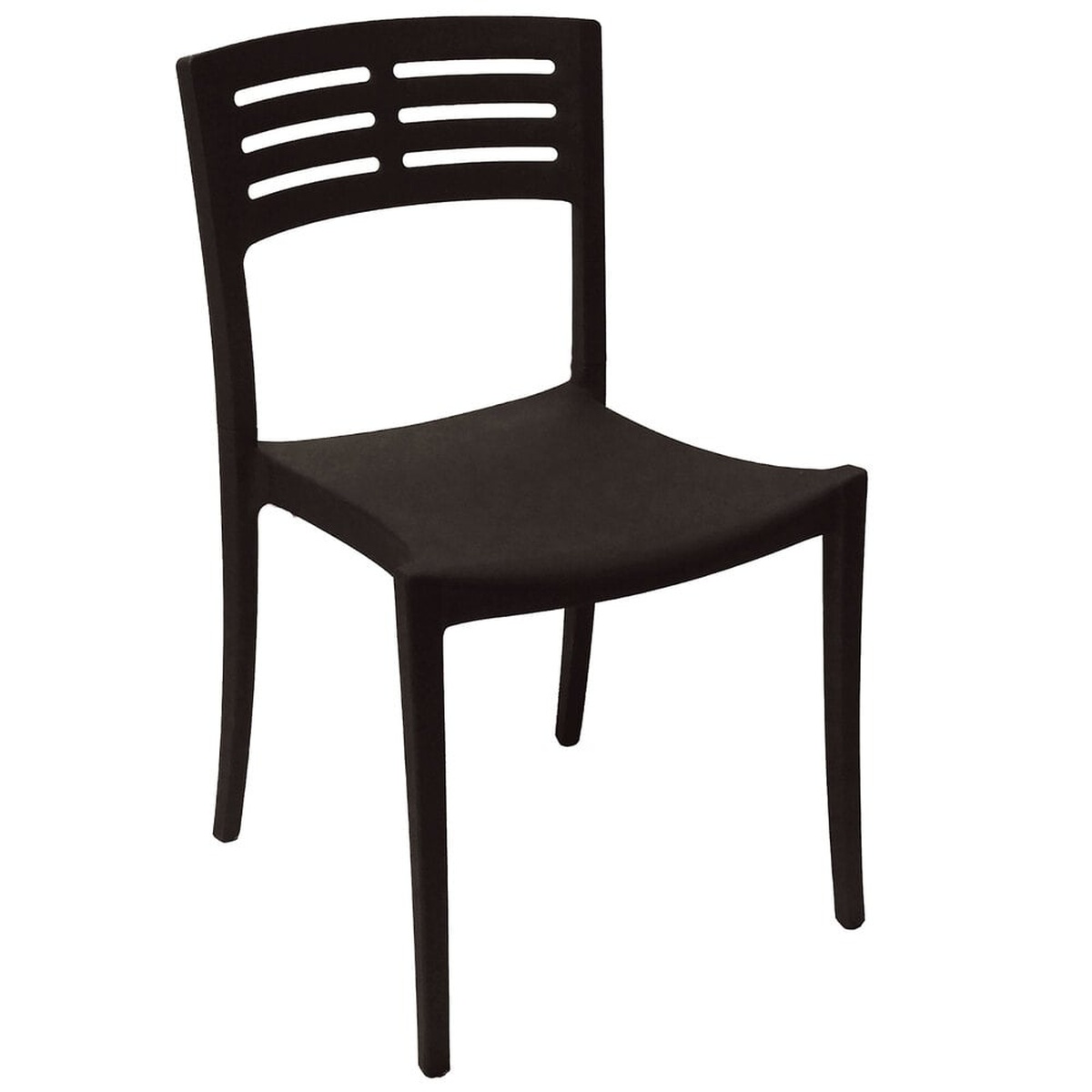 Grosfillex Vogue black stackable side chair with slotted resin back on white background