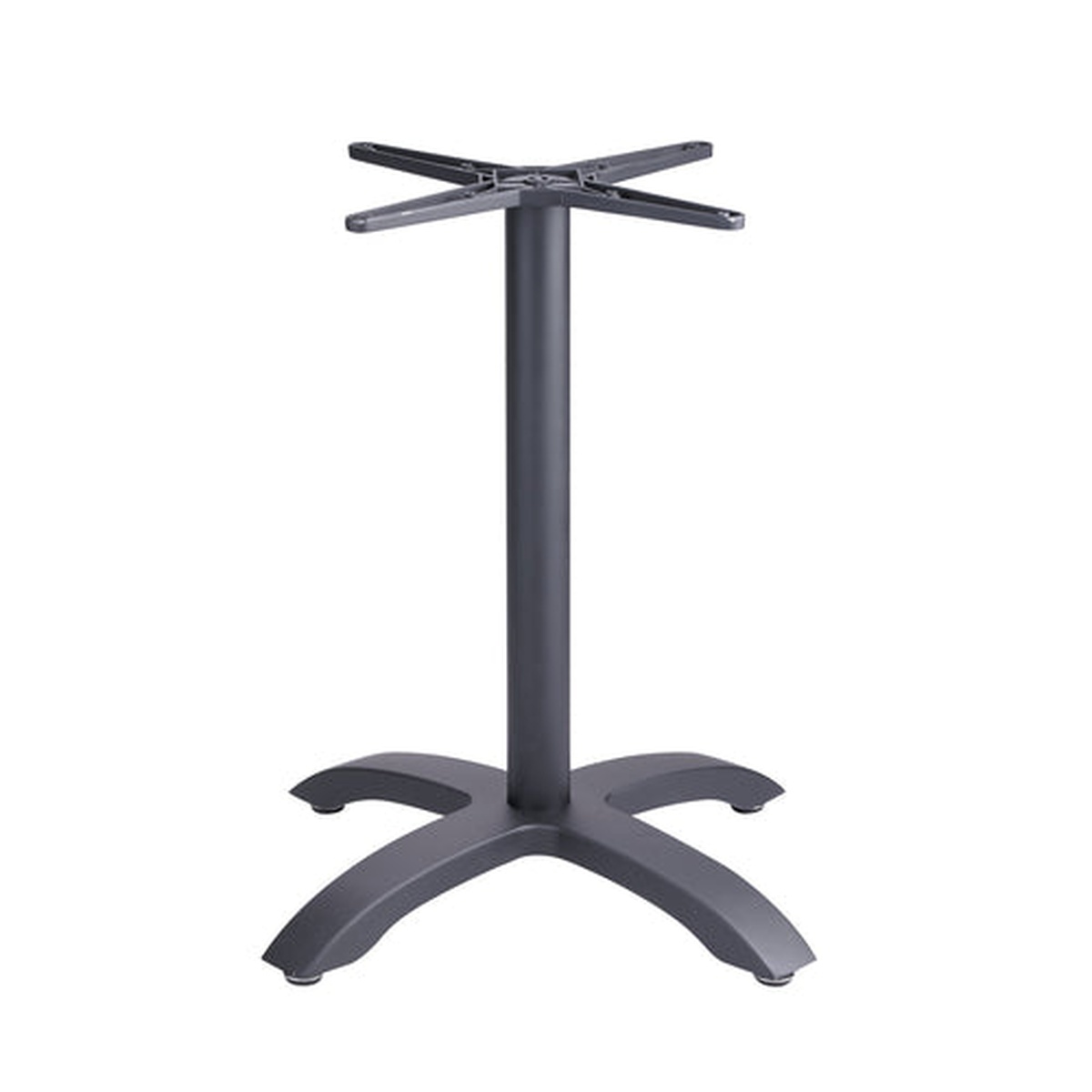 Grosfillex Eco-Fix black powder-coated aluminum cross table base on white background