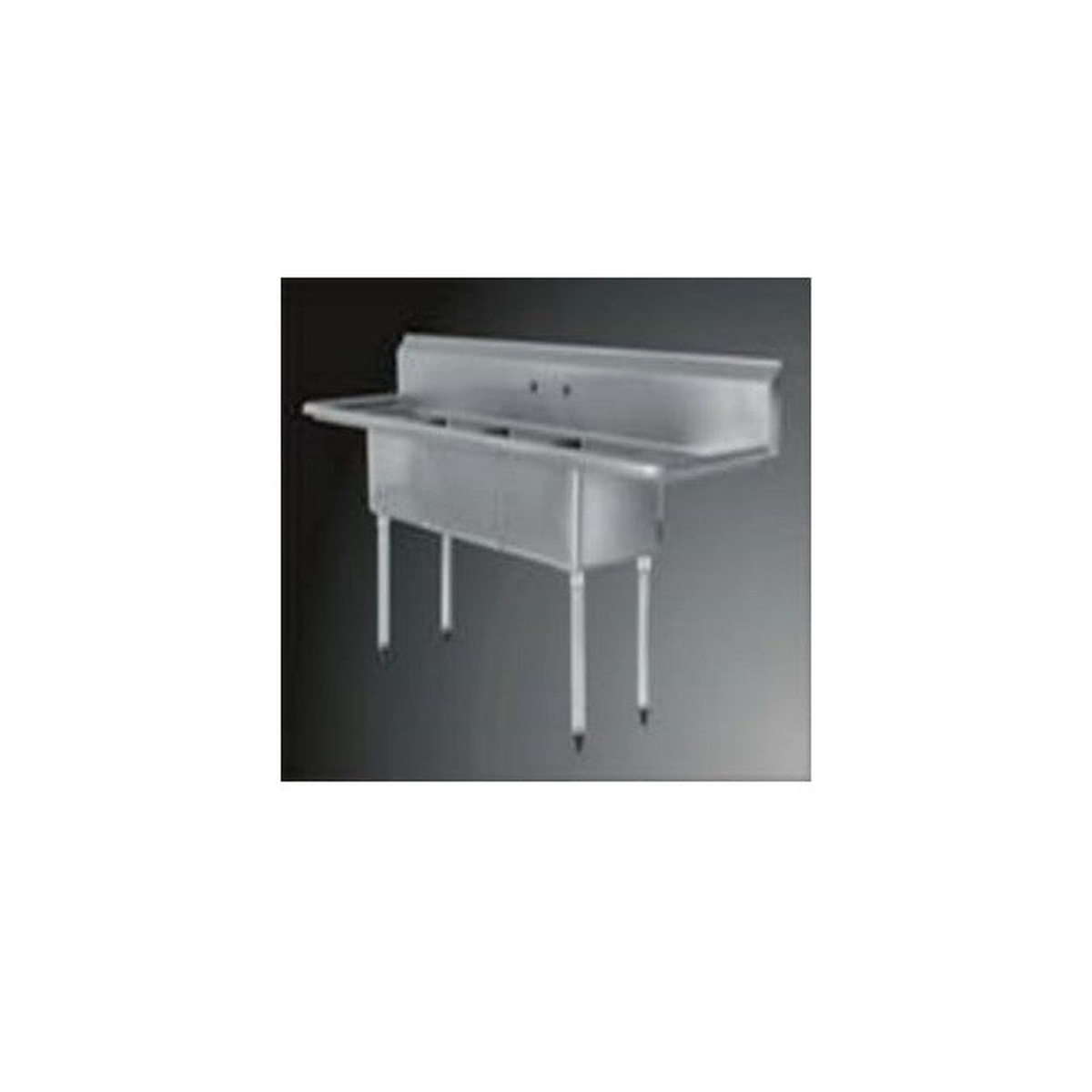 US Refrigeration USS3C242414-24LR stainless steel 3-compartment commercial sink with two 24-inch drain boards and adjustable legs