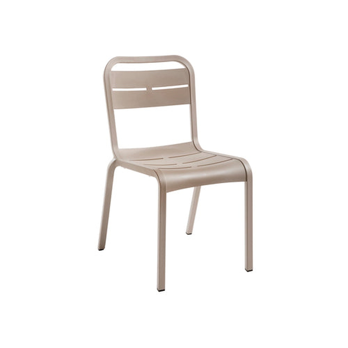 Grosfillex Cannes Stacking Side Chair in French Taupe, angled front view on white background