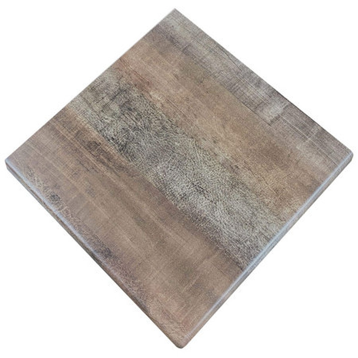 Grosfillex UT230816 32x32 square melamine table top in Arizona finish, angled overhead view