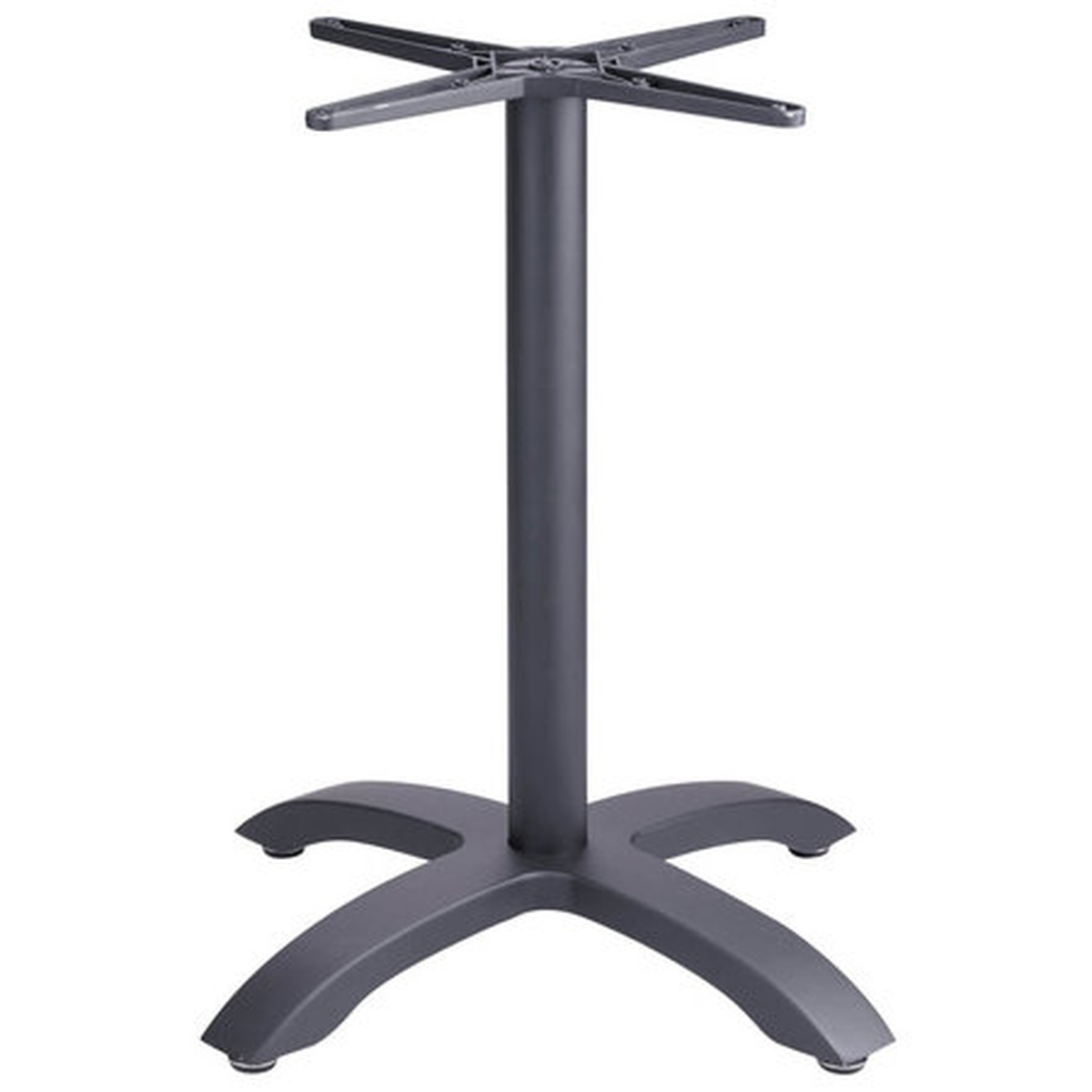 Grosfillex UT740017 Eco-Fix black powder-coated aluminum cross table base with four curved legs and adjustable levellers