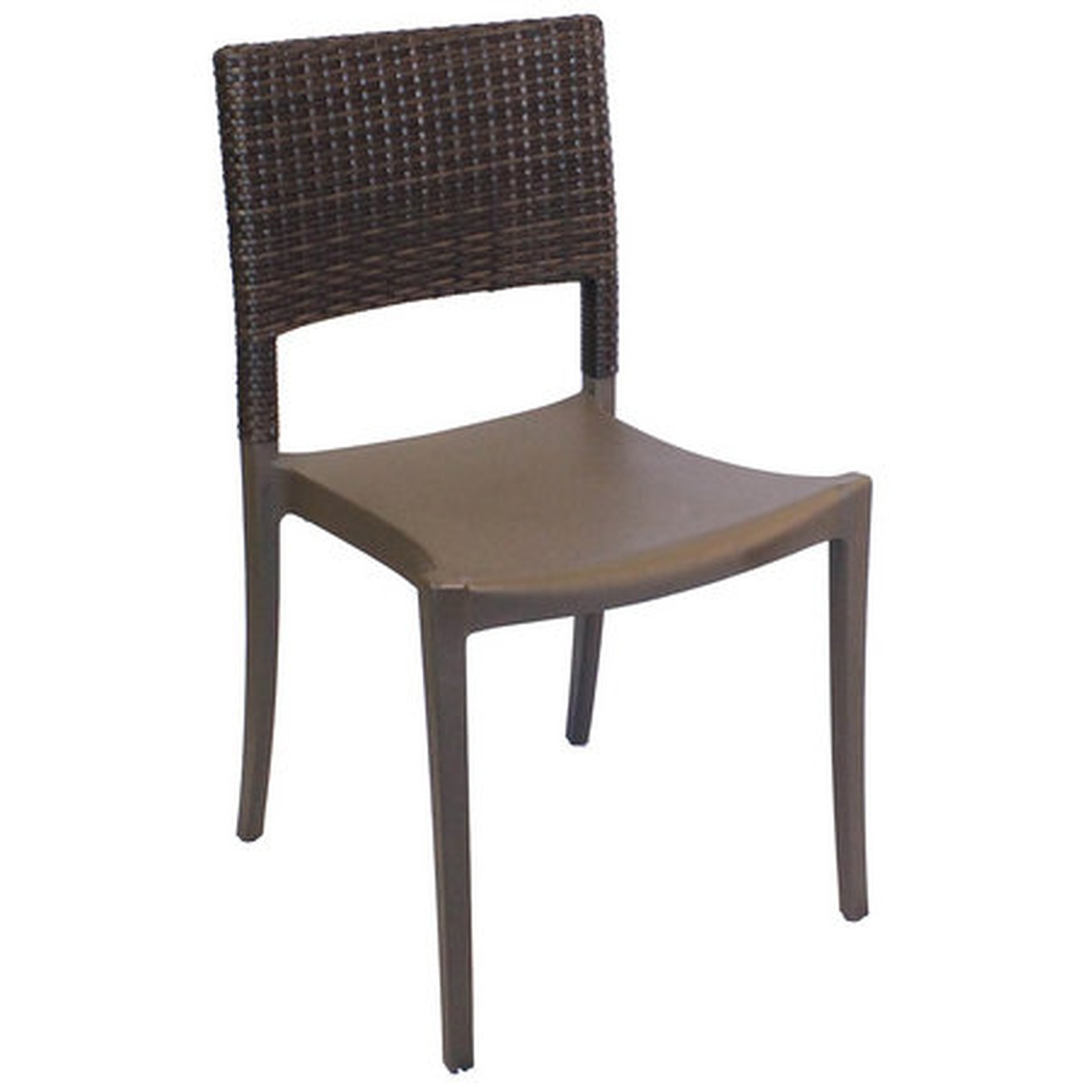 Grosfillex UT925037 Java Stacking Side Chair in bronze, front view showing wicker back and resin seat