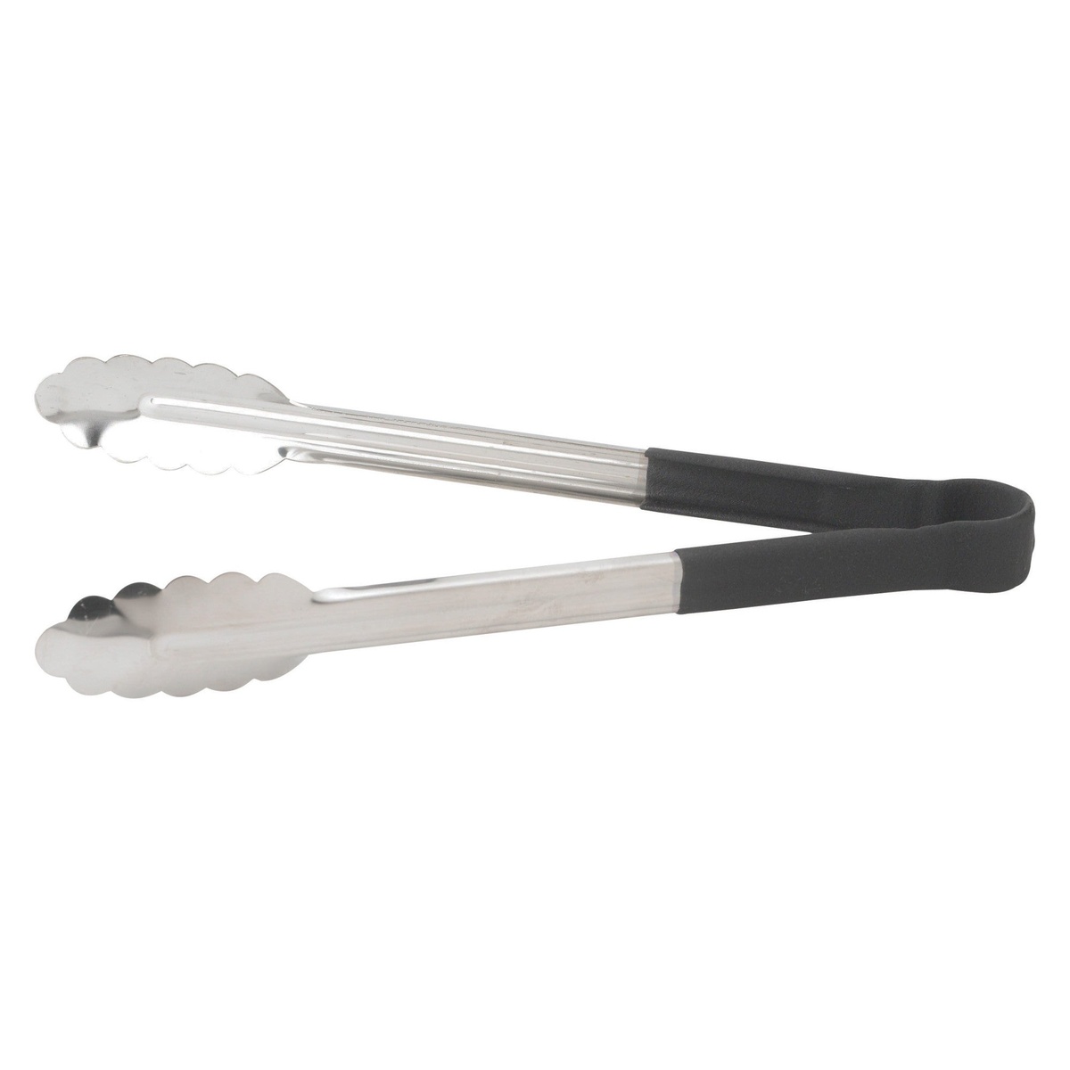 Winco UTPH-12K 12-inch utility tongs with black polypropylene handle and stainless steel scalloped tips