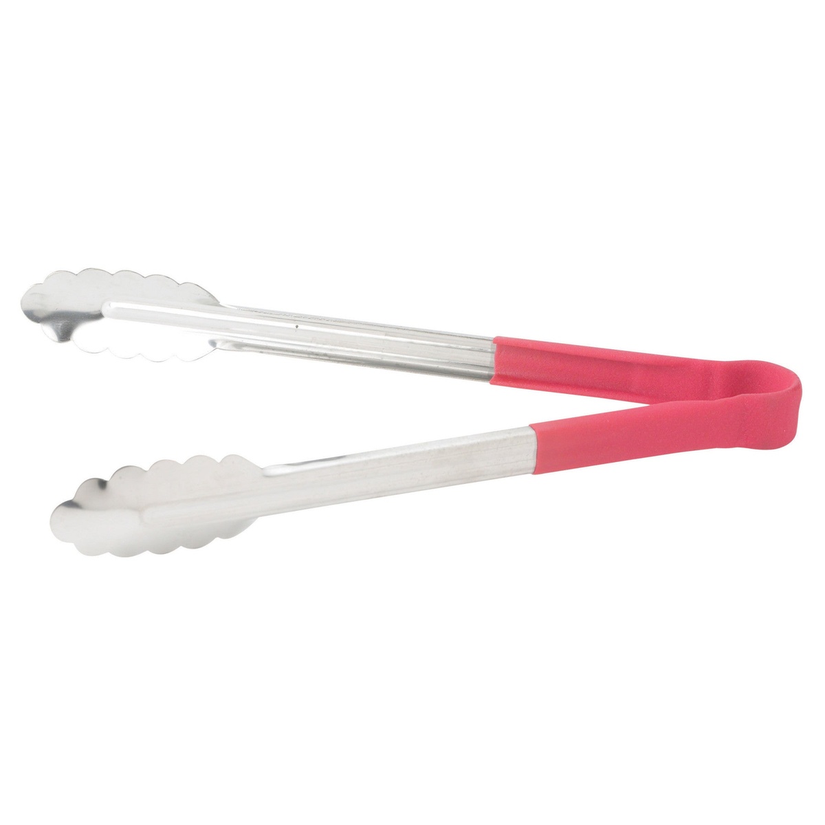 Winco UTPH-12R 12-inch stainless steel utility tongs with red polypropylene handle