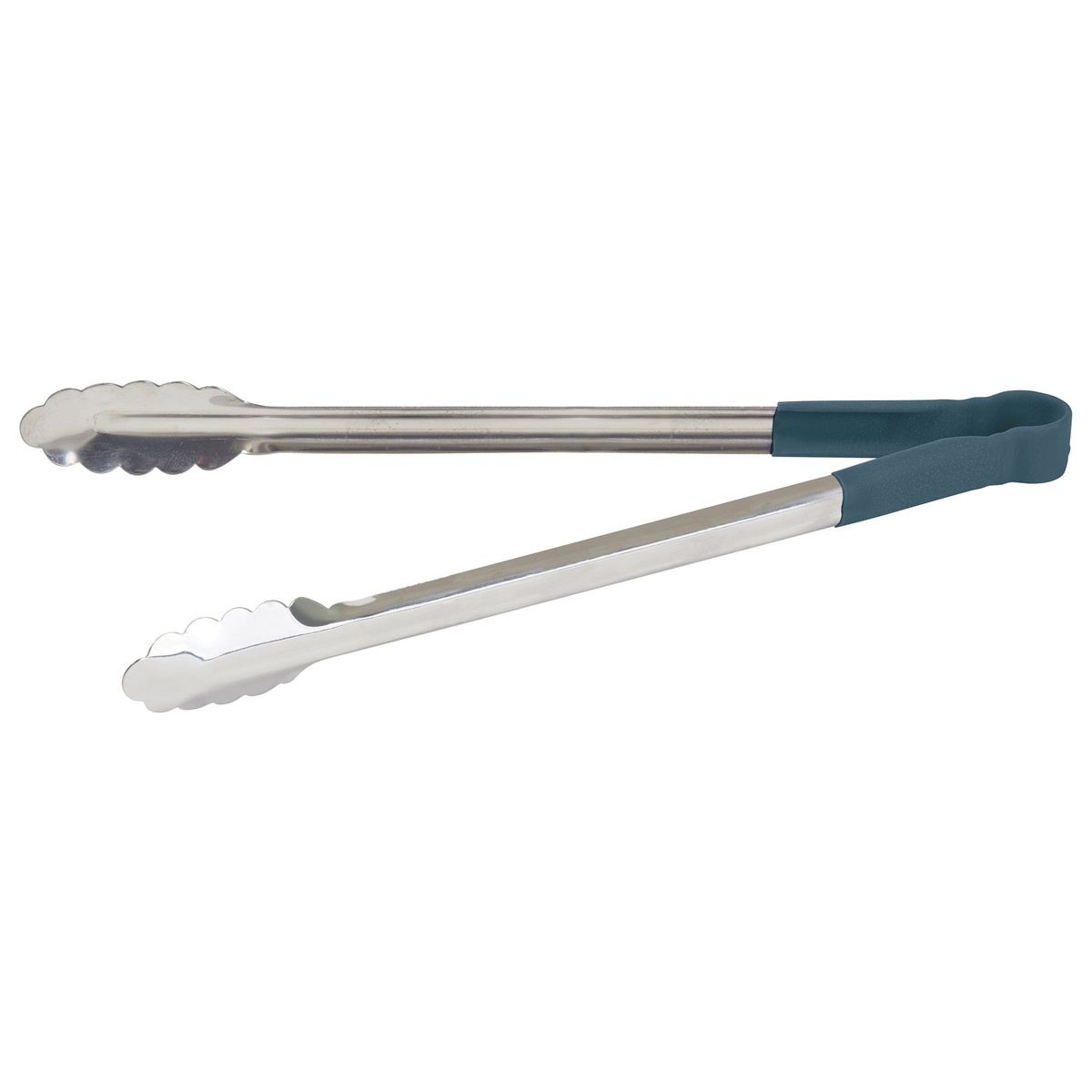 Winco UTPH-16B 16-inch stainless steel utility tongs with blue polypropylene handle