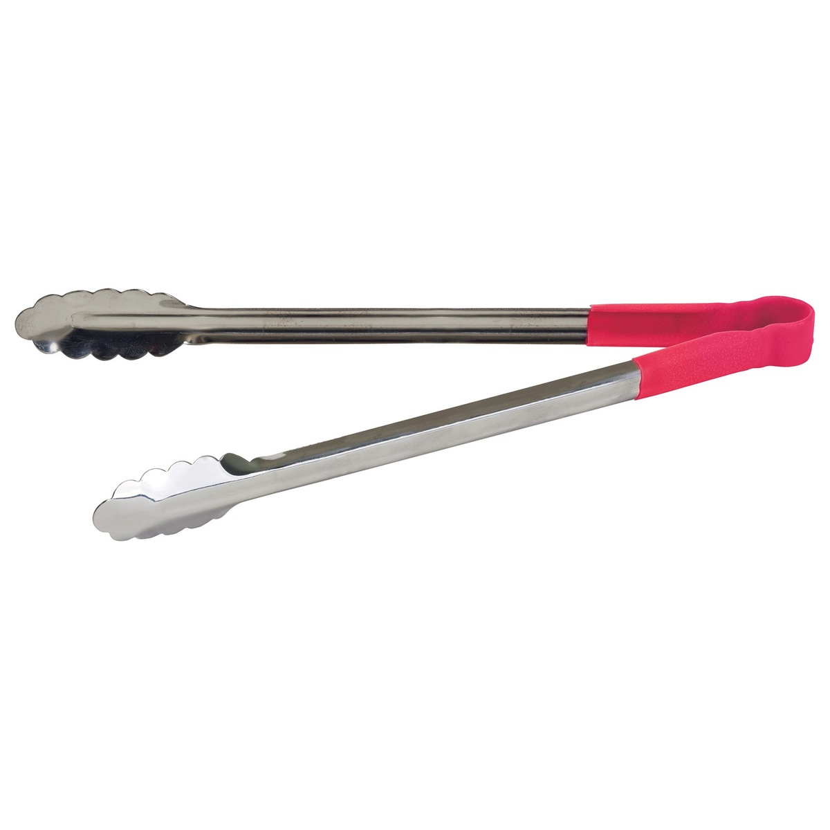 Winco UTPH-16R 16-inch stainless steel utility tongs with red polypropylene handle