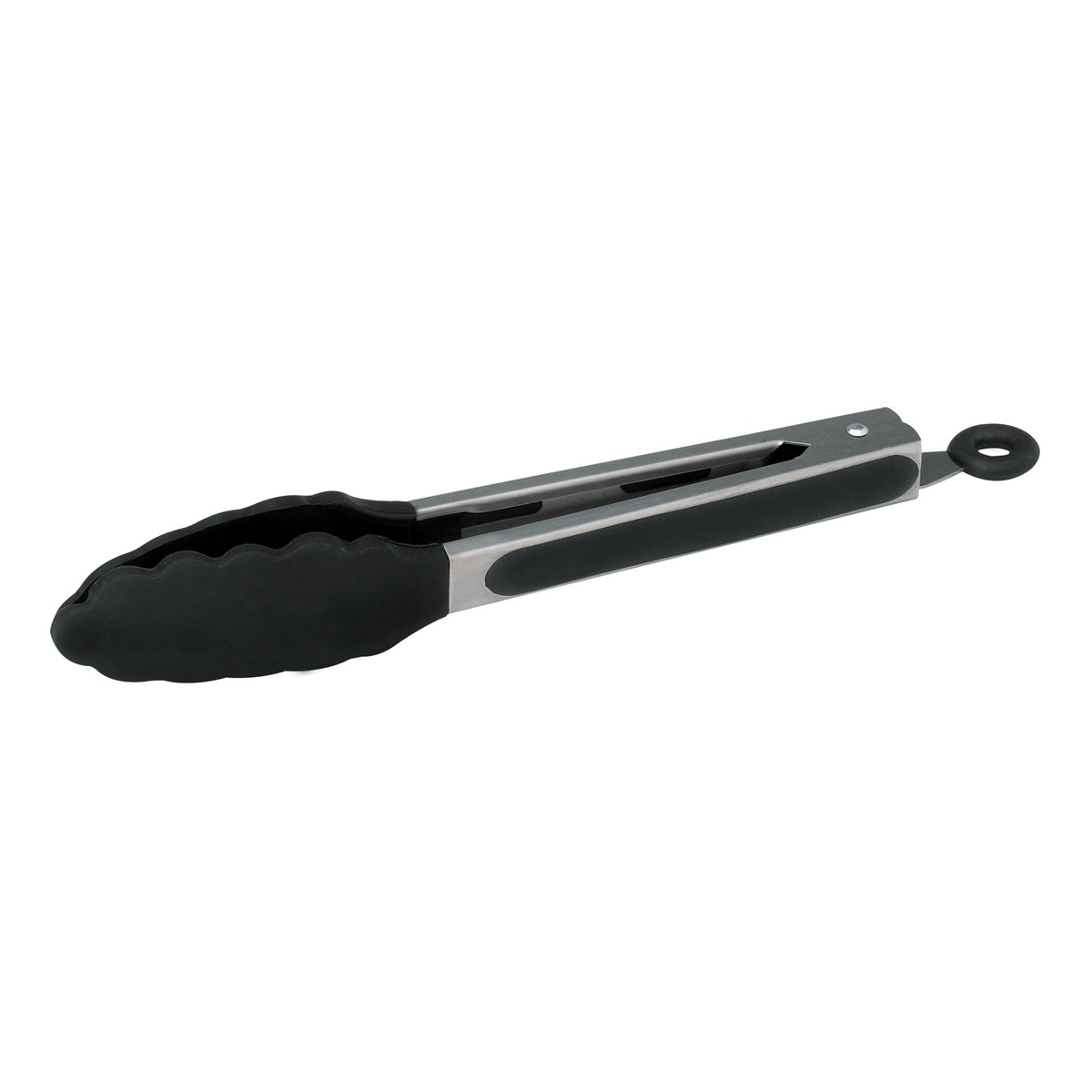 Winco UTS-9K 9-inch utility tongs in closed position with locking clip engaged, side profile view