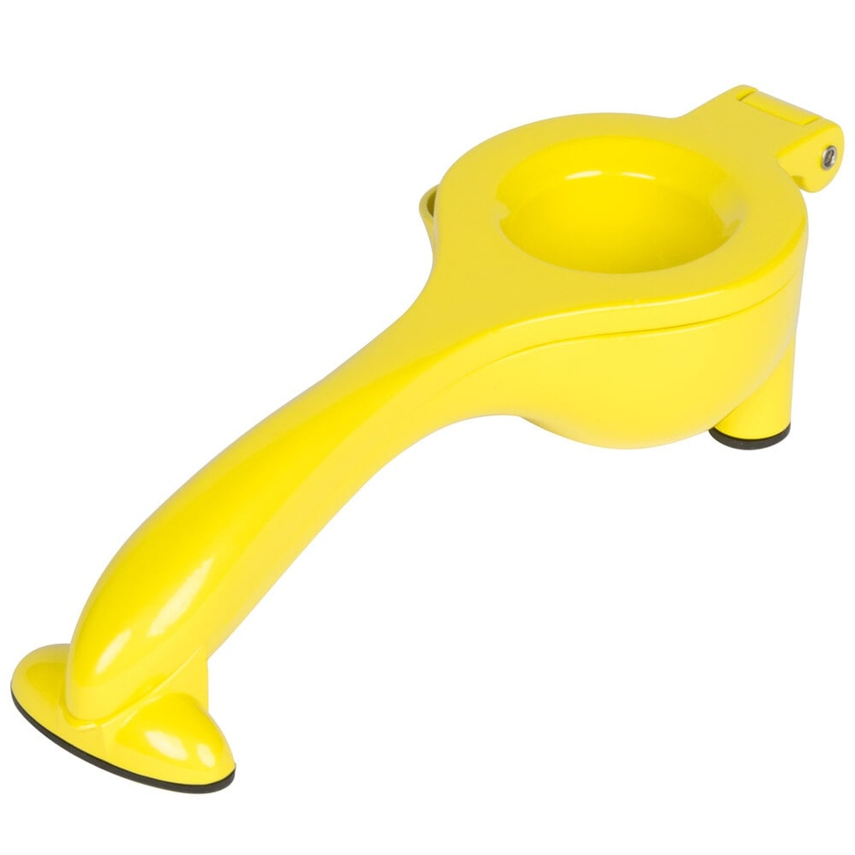 TableCraft V119 yellow handheld lemon squeezer with bottom grips and side pour spout
