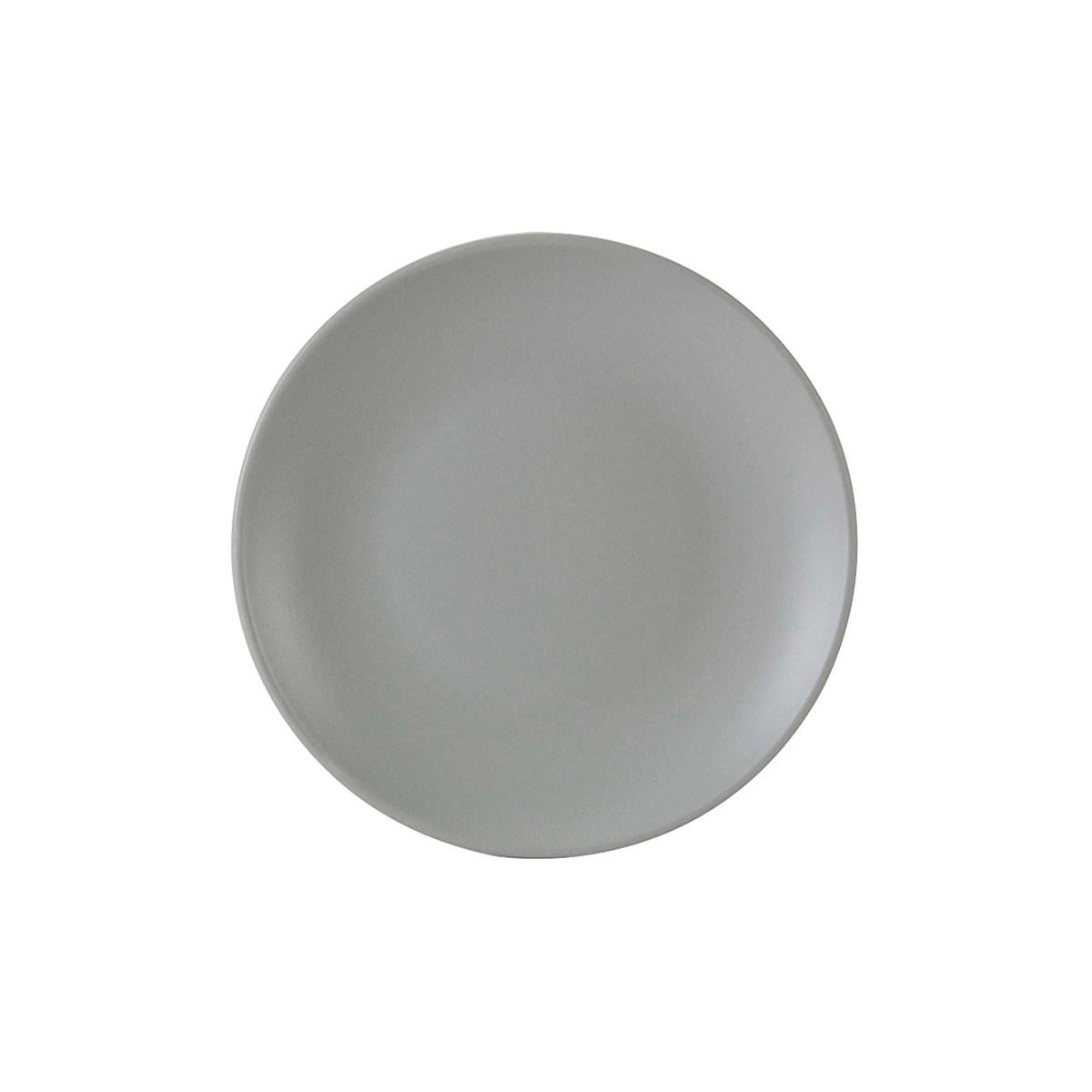 Tuxton TuxTrendz Zion 8-inch matte gray round coupe china plate, top view on white background