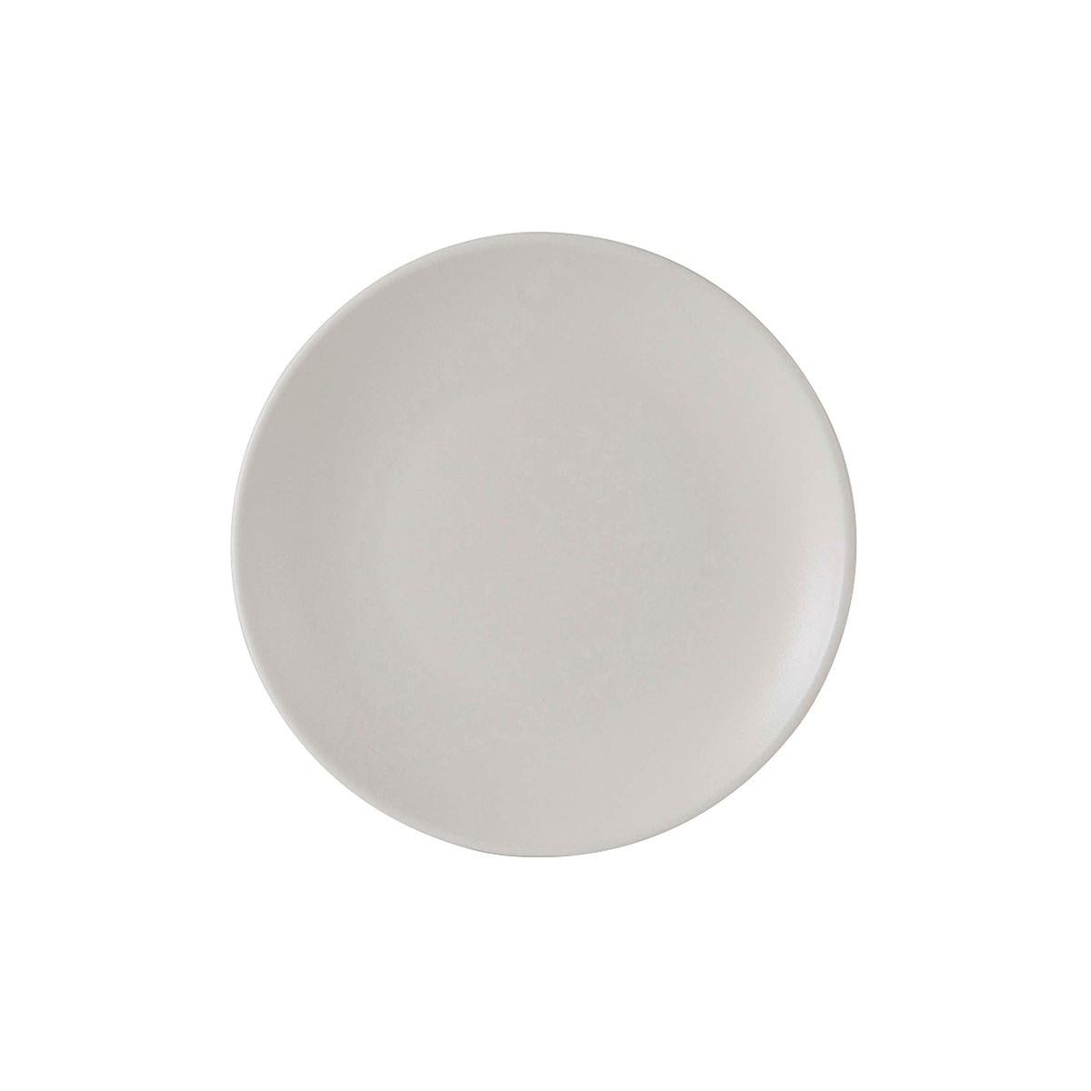 Tuxton TuxTrendz Zion 8-inch matte white round coupe china plate, top view on white background