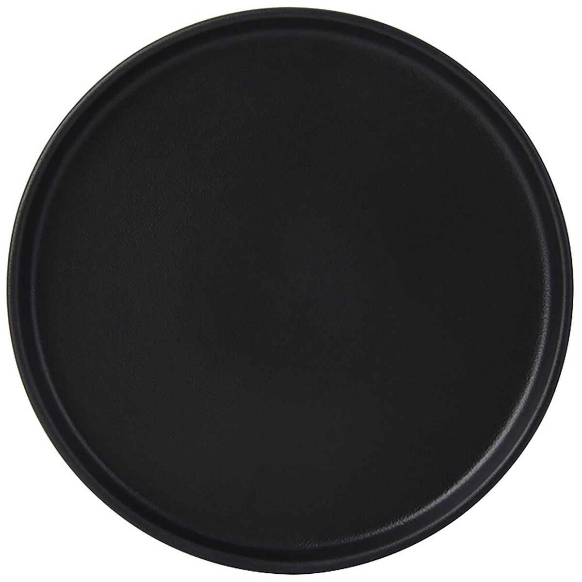 Tuxton VBAS082 TuxTrendz Zion matte black 8-1/4 inch straight-sided china plate, top-down view