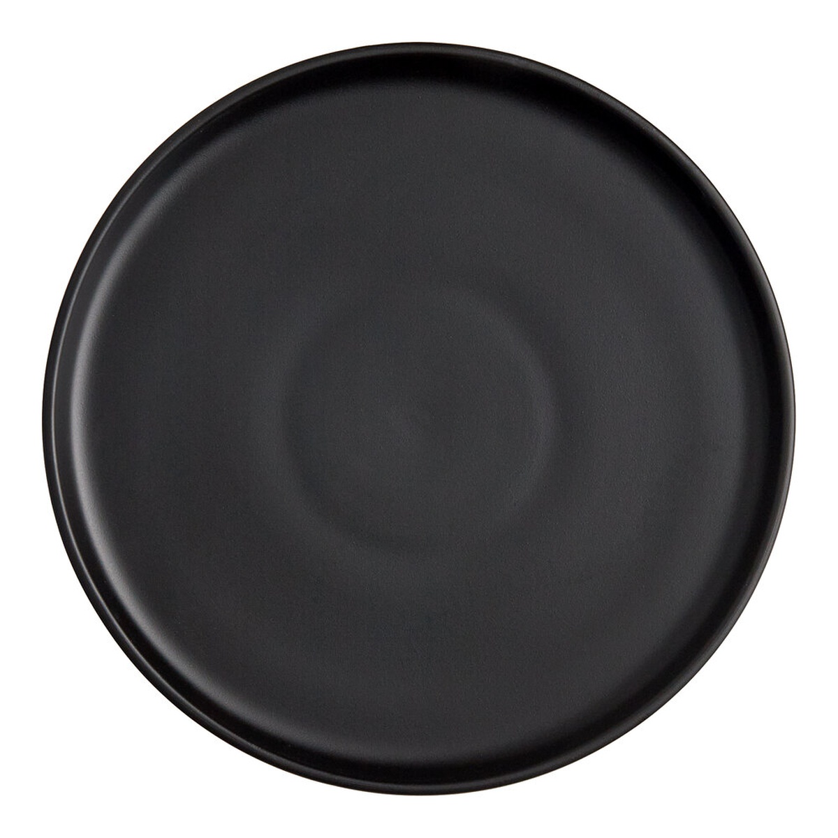 Tuxton TuxTrendz Zion matte black 10 3/4 inch straight-sided round china plate, top-down view