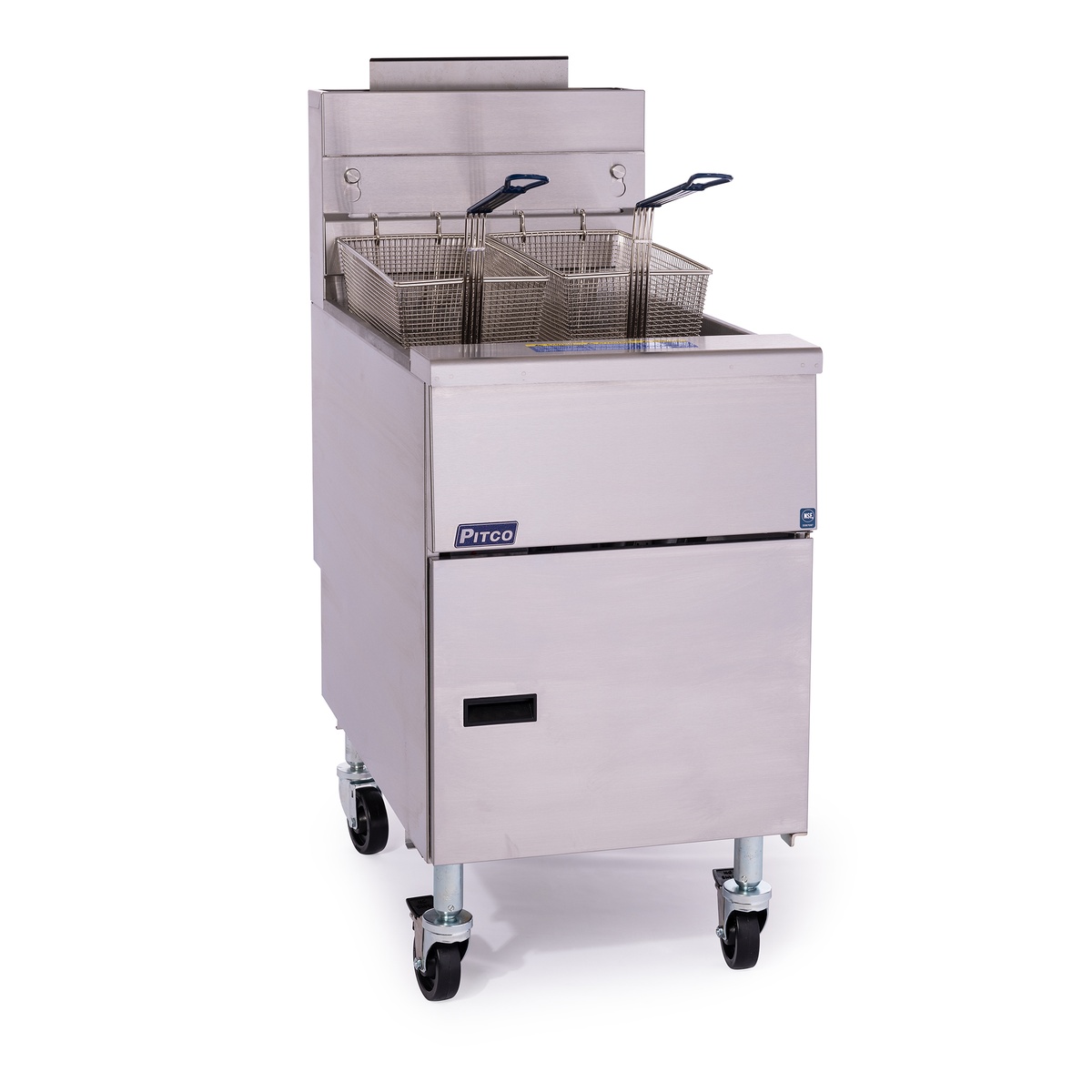 Pitco VF-35S LP stainless steel floor fryer with two twin baskets