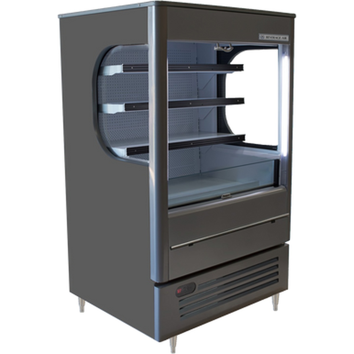Beverage-Air VMHC-7-1-G VueMax open-air refrigerated merchandiser in gray powder coated steel with three shelves and LED interior lighting