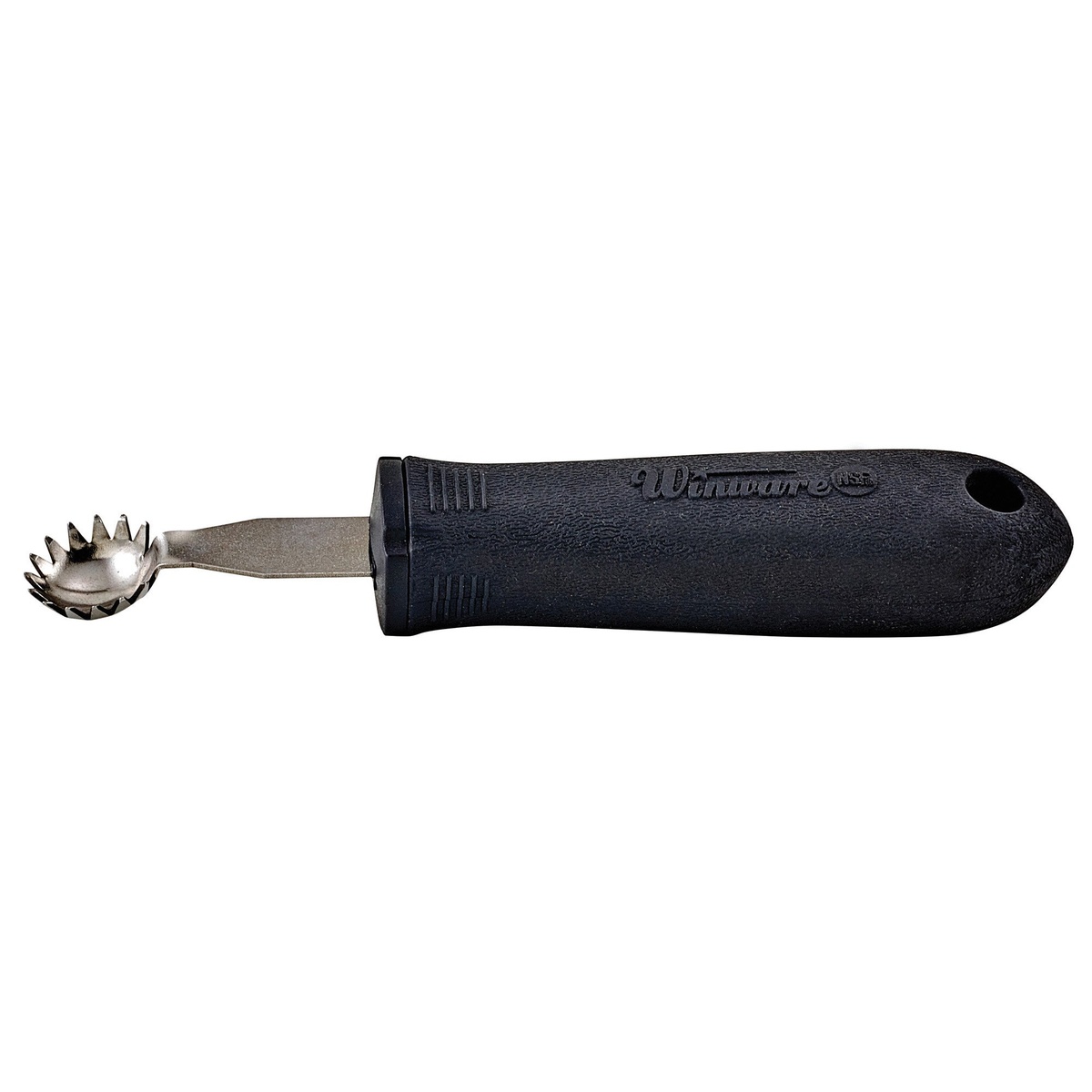 Winco VP-308 tomato stem corer with black soft grip handle and stainless steel round coring blade