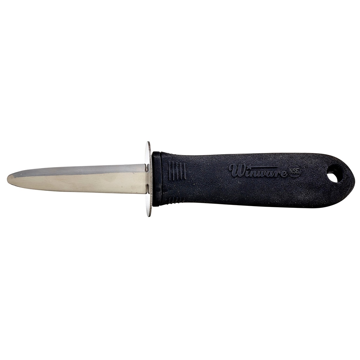 Winco VP-314 oyster and clam knife with stainless steel blade and black soft-grip handle
