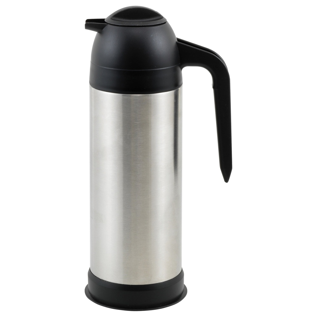 Winco VSS-33 33 oz stainless steel vacuum insulated coffee and cream server with black handle and lid