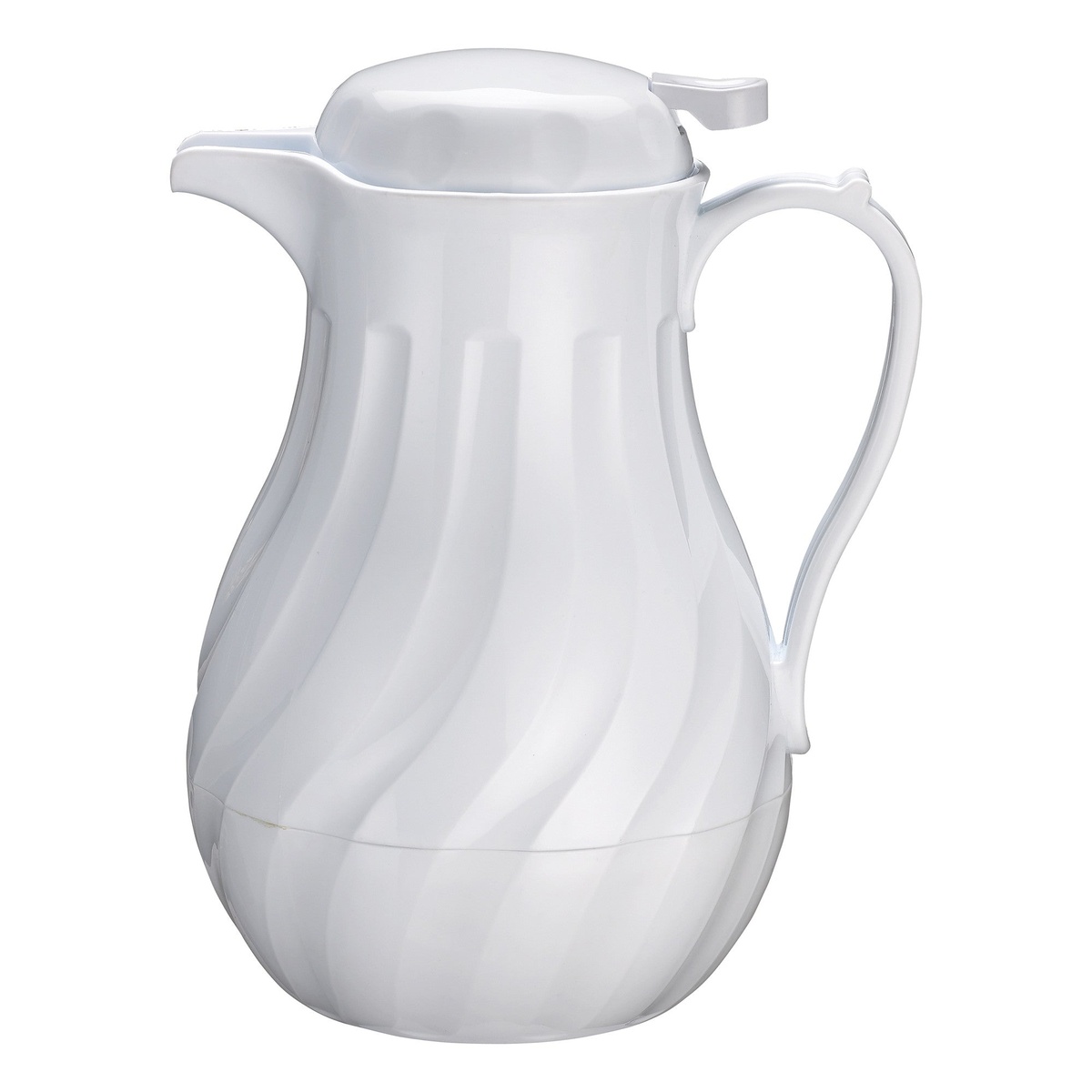 Winco VSW-42W 42 oz white plastic swirl pattern insulated beverage server with push-button lid and handle