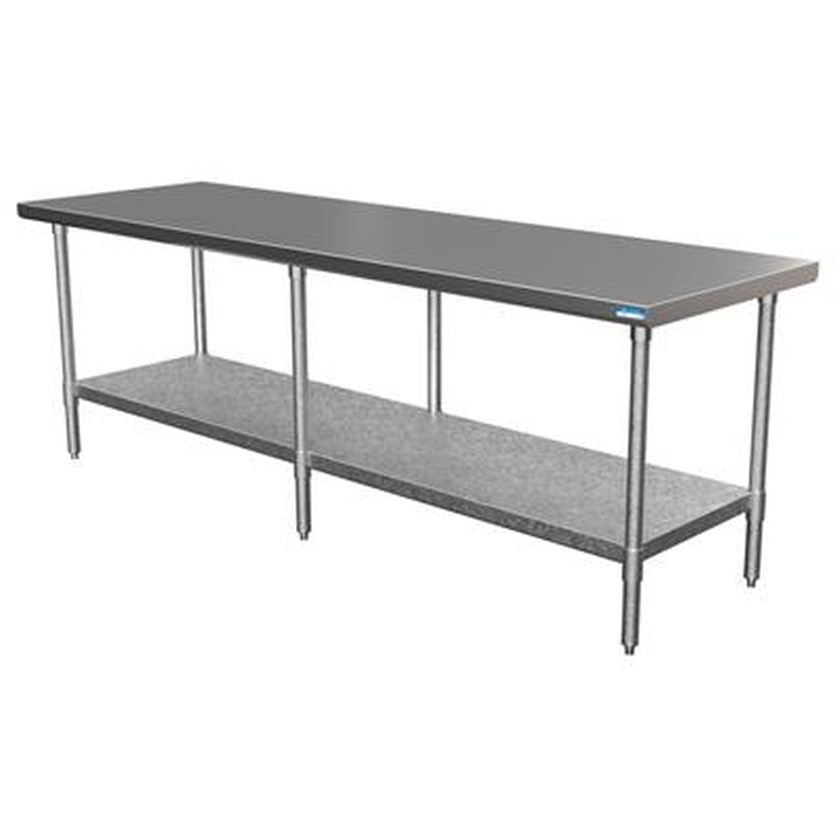 BK Resources VTTOB-9630 stainless steel work table with galvanized undershelf, perspective view