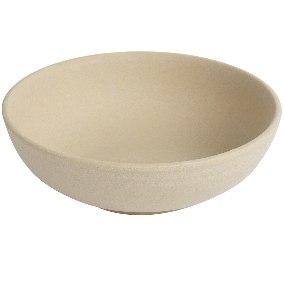 Tuxton VYB-260Y TuxTrendz Zion Matte Beige 26 oz. embossed china bowl, shown from a three-quarter angle on a white background
