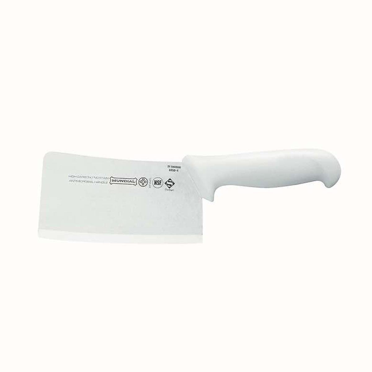Mundial W5550-6 6-inch Professional Cleaver Knife with white polypropylene handle and high-carbon no-stain steel blade